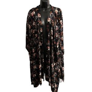 Knox Rose Kimono Womens Medium Large Floral Boho Open Duster Cardigan